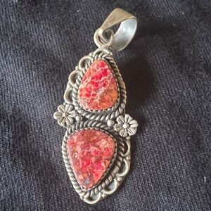 Red orange sea sediment jasper Silver Pendant